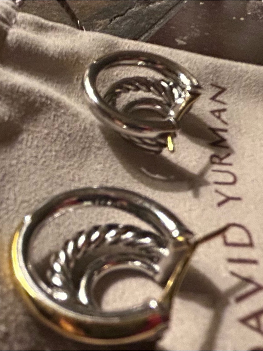 David Yurman Pave and 925/750 Three Cable  Hoop Earrings - Picture 5 of 8